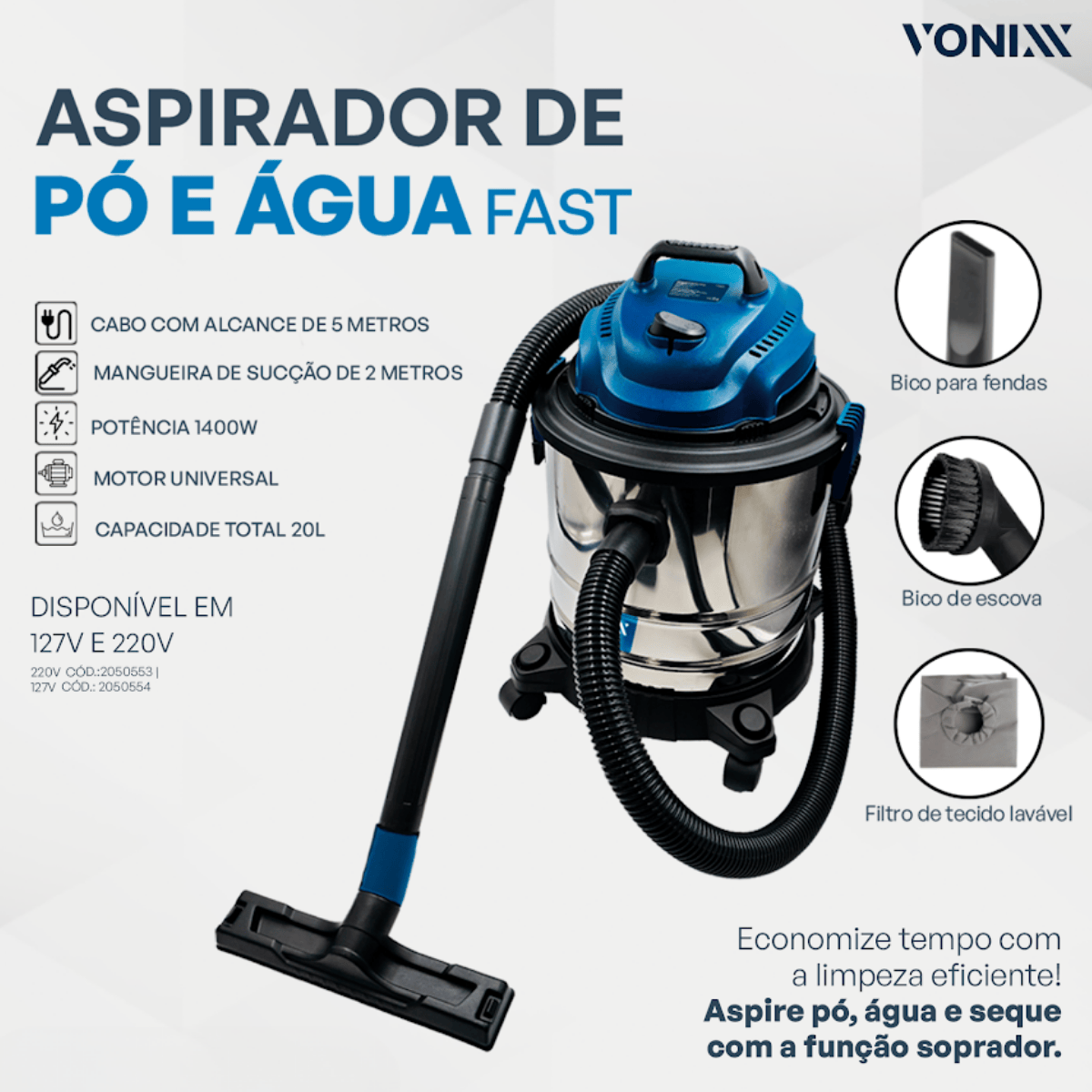 Aspiradora de Pó Água Fast 20L 1400w 3 em 1 - 127V 220V