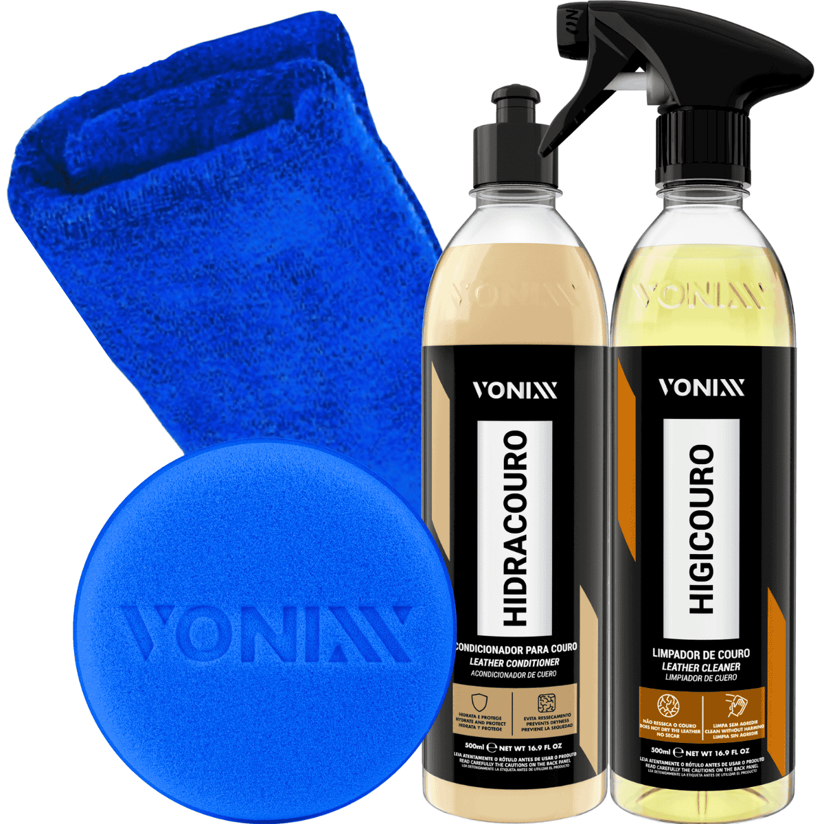 Kit Limpar Hidratar Couro - Hidracouro Higicouro 500ml Aplicador Pano Microfibra
