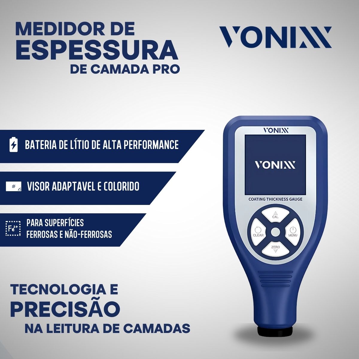 Medidor de Verniz Pro - Medidor de Espessura Camada Polimento Automotivo Alta Precisão Visor Colorido
