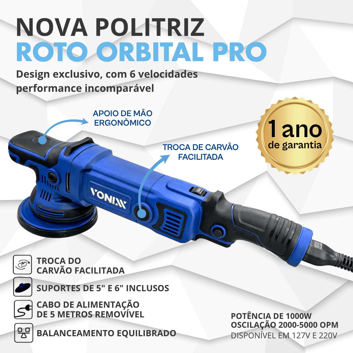 Politriz Roto Orbital Pro 2.0 - 1000w 110/220v